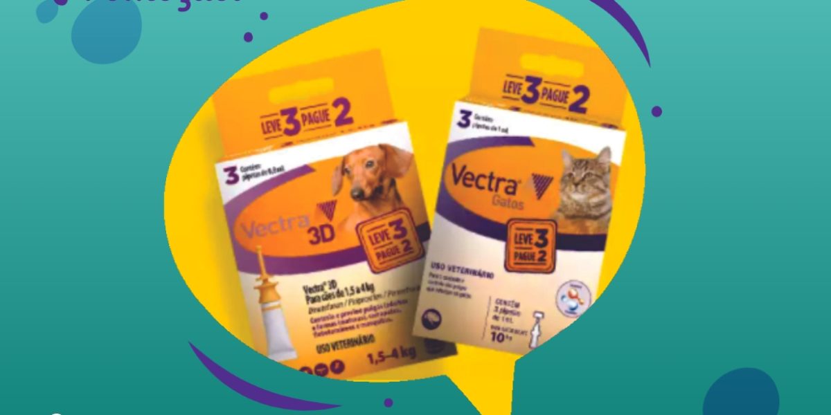 Promoção - Anti pulgas e carrapatos Vectra 3D com 20% de desconto Petz - 30.09.2020